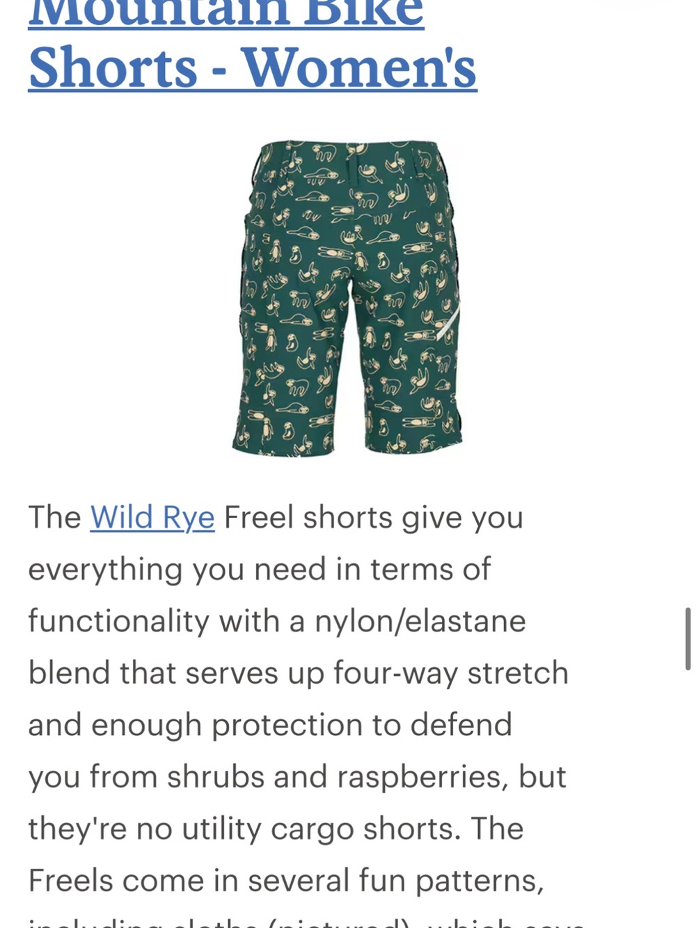 Wild Rye Women's Green Patterned Freeride Shorts